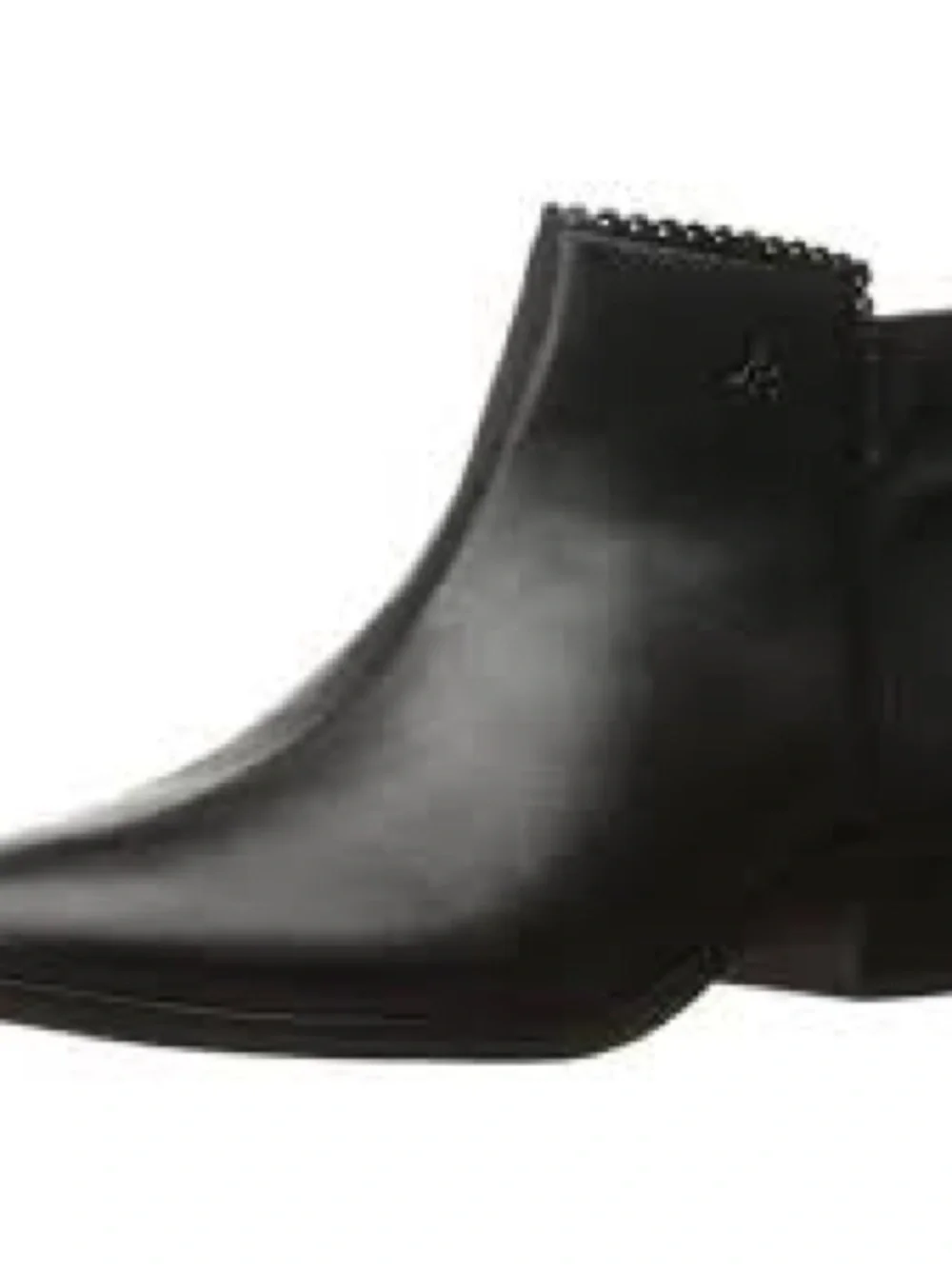 Jack Rogers Bailee Black Leather Scallop-Trim Ankle Bootie